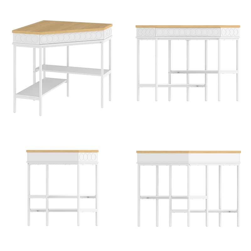 360° Rotating Corner Desk with Pull-Out Keyboard Tray – Small Space L-Shaped Computer Desk White & Oak