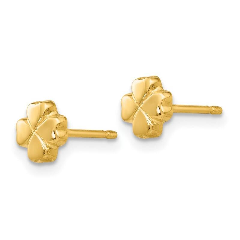 Curata 14k Yellow Gold 6mm Polished 4 Leaf Clover Post Earring