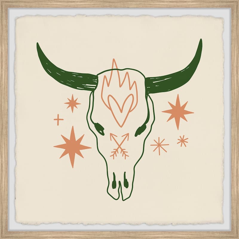 Skull With Green Horns Framed Wall Art, Bold Artistic Accent - Unique Art for a Striking Focal Point
