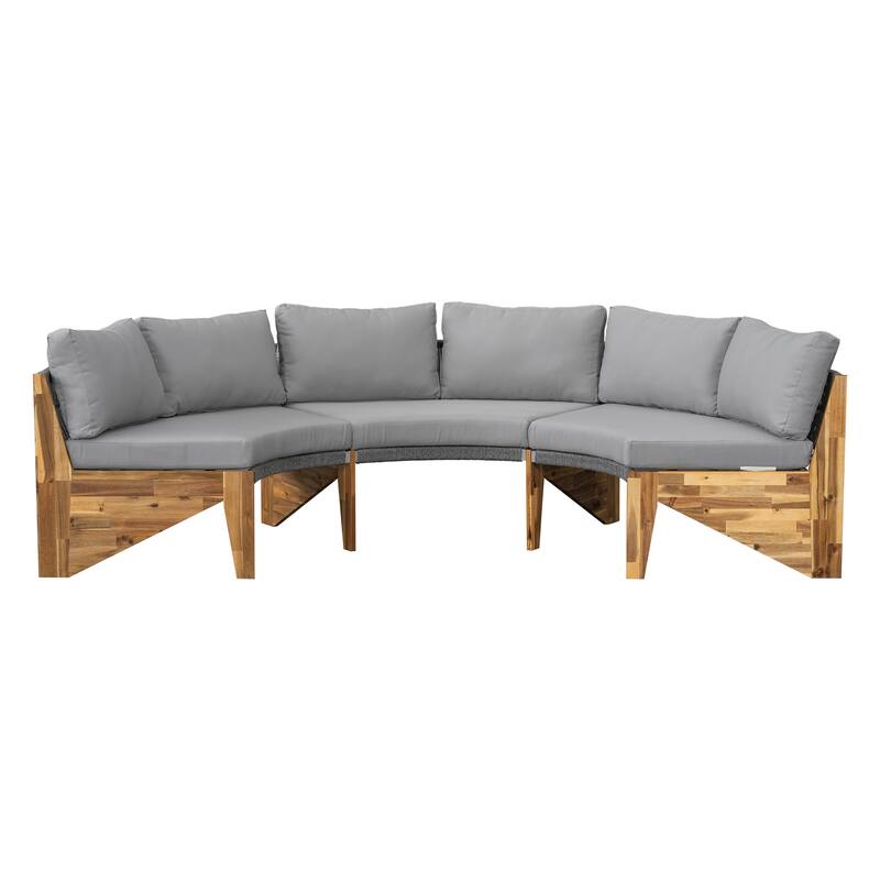 12-Seater Outdoor Acacia Wood Round Sectional Sofa Set with Coffee Table
