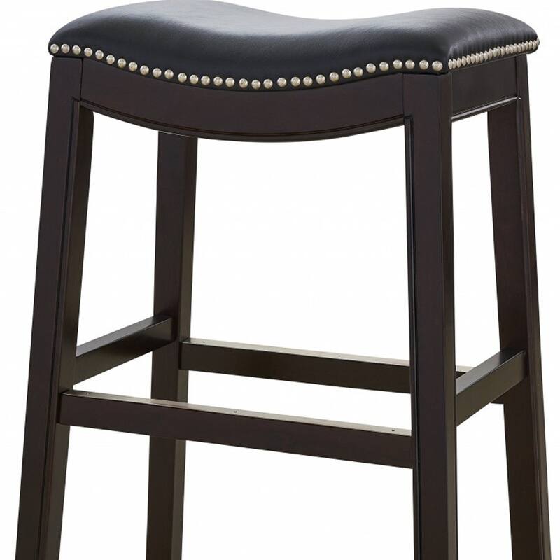 Linen Saddle Seat Bar Stool with Nail Head Trim and Footrest