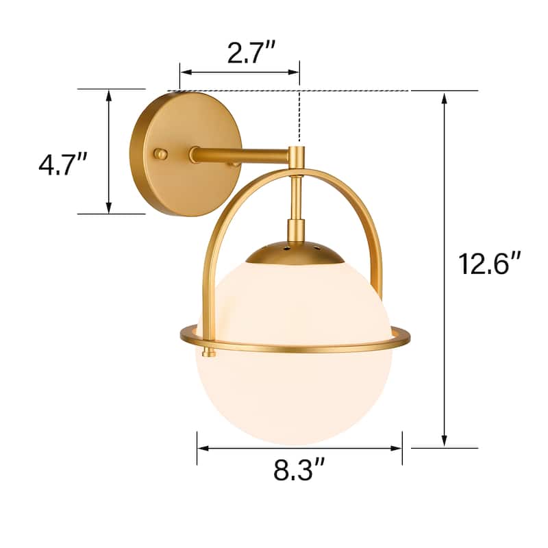 Modern Gold Wall Sconces with White Globe Glass for Bedroom 2 Pack
