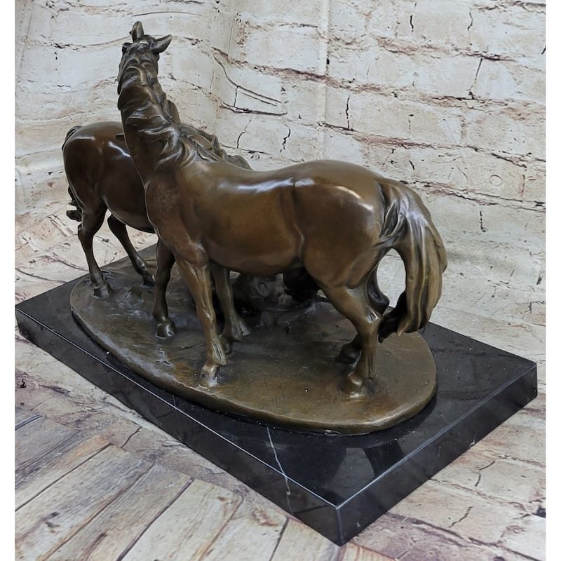 Horses Harmony Stallion Bronze Sculpture Statue Hot Cast Marble Base Figurine Sa