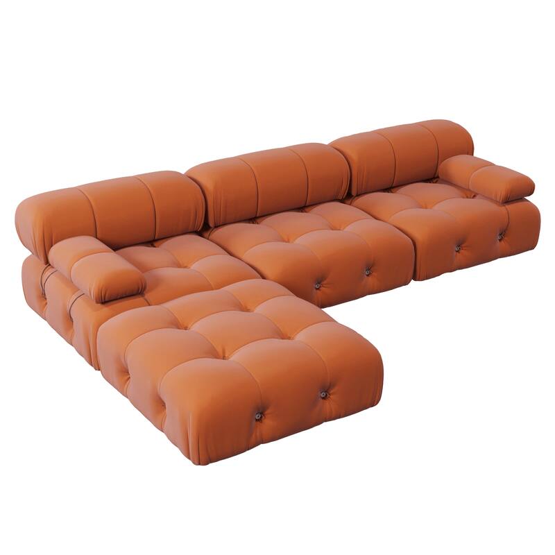 Velvet Sectional Sofa Reversible Modular Couch, Orange