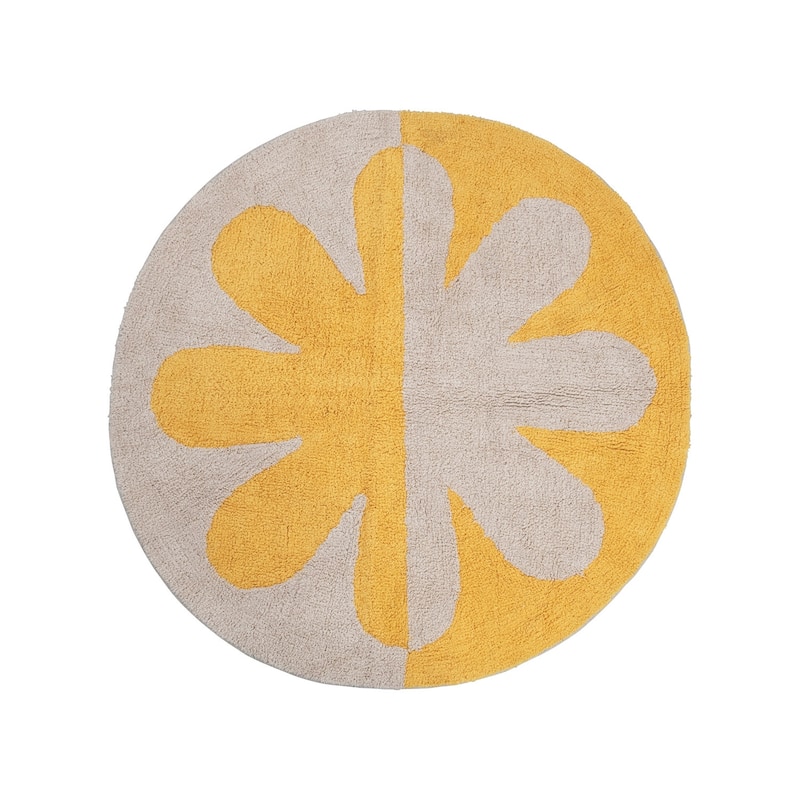 Cotton Tufted Two-Tone Rug with Flower - 48" L x 48" W x 0"