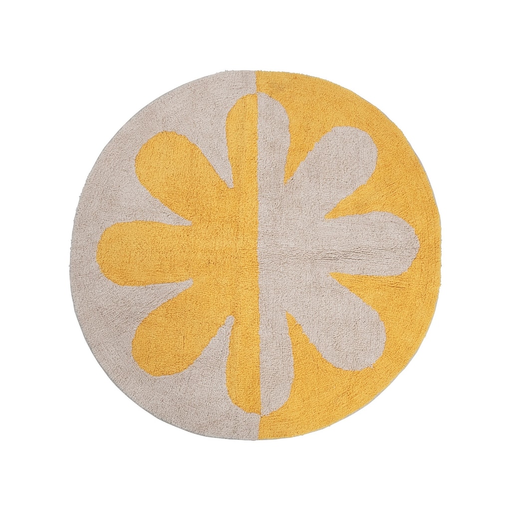 Cotton Tufted Two-Tone Rug with Flower - 48" L x 48" W x 0"