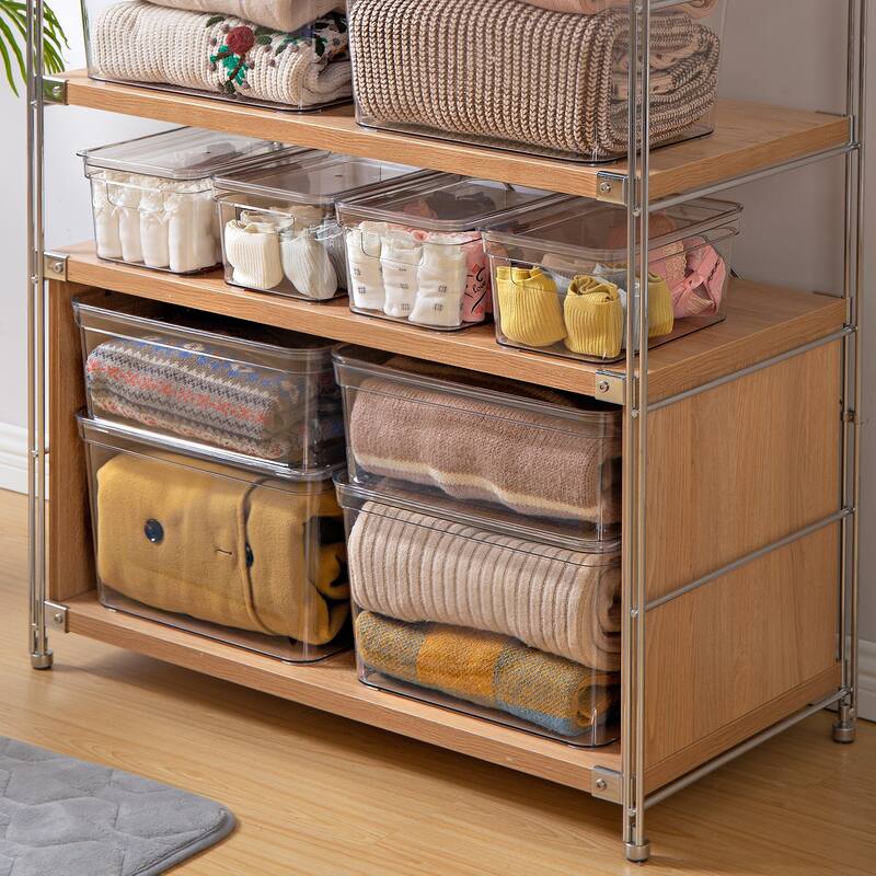 HANAMYA Storage Bin Organizer with Durable Lid and Latch, 17 Liter, Set of 4