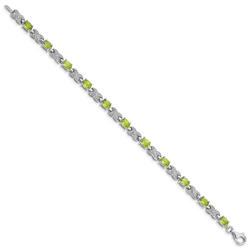 Curata 925 Sterling Silver Textured Polished Fancy Lobster Closure Peridot Bracelet