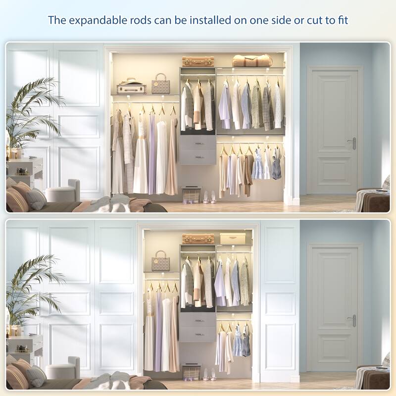 96'' W Wall-mounted Closet System with Storage Shelves and Hanging Rods,Adjustable Walk-in Closet Organizer System