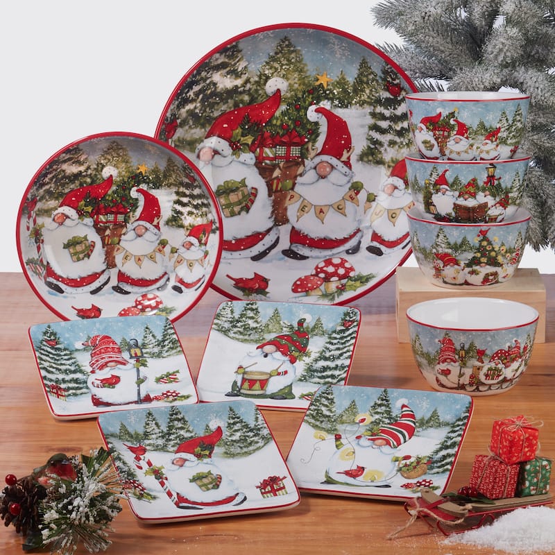 Certified International Christmas Gnomes 9" Salad/Dessert Plates, Set of 4 Assorted Designs - 9-inch