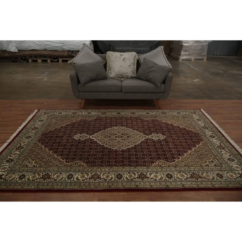 Hand Knotted Oriental 100% Wool Carpet Traditional Floral Red Tabriz Area Rug - 9' 2'' X 6' 2''