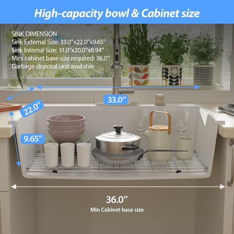 25"/33" Topmount/Drop-in Granite Composite Kitchen Sink Top Counter Single Bowl Sink