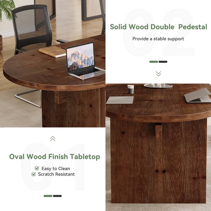 5.24 ft Oval Solid Wood Conference Table for 4-6 People