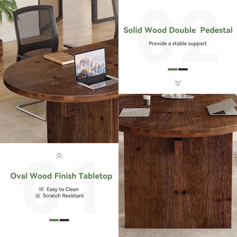 5.24 ft Solid Wood Oval Conference Table for 6 People