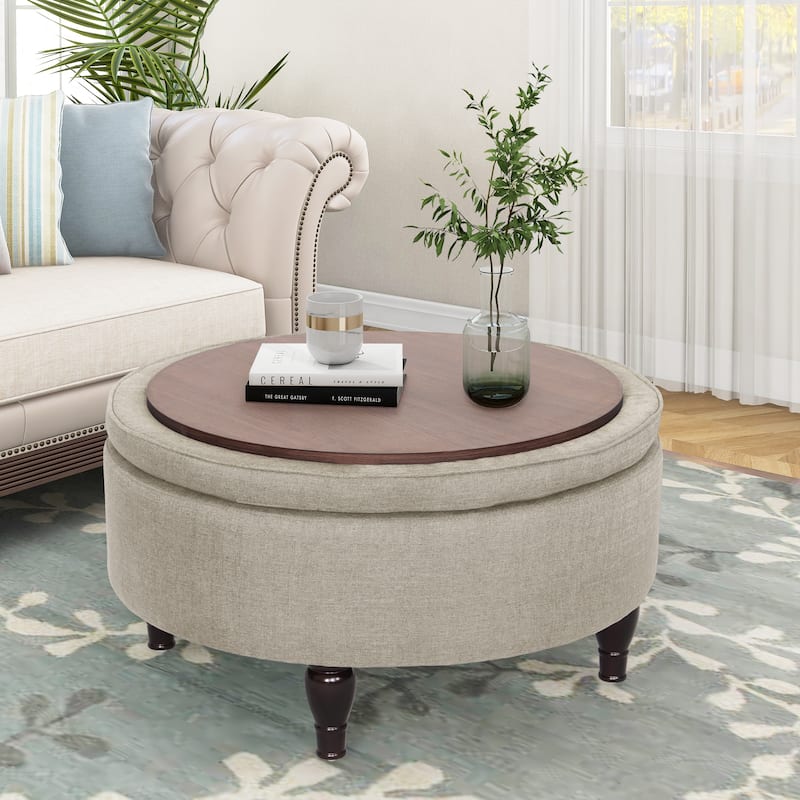 Maypex 32" Tufted Round Storage Cocktail Ottoman