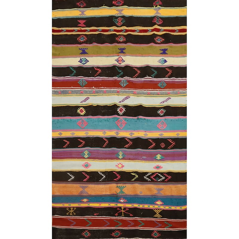 Hand Woven Oriental 100% Wool Carpet Southwestern Tribal Multi-Colored Kilim Area Rug - 9' 8'' X 5' 5''