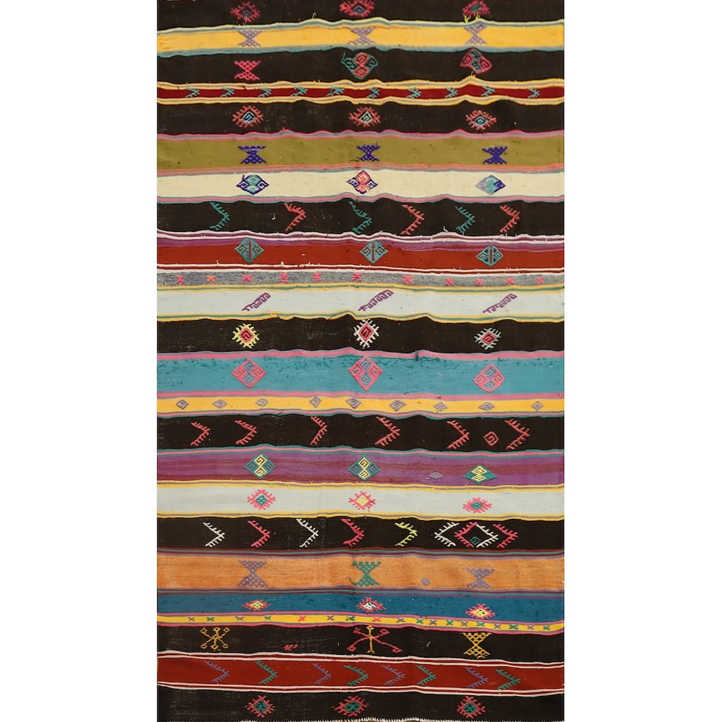 Hand Woven Oriental 100% Wool Carpet Southwestern Tribal Multi-Colored Kilim Area Rug - 9' 8'' X 5' 5''