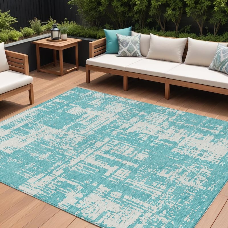 HomeRoots Abstract Transitional Rectangle Outdoor Rug - 8' X 10'