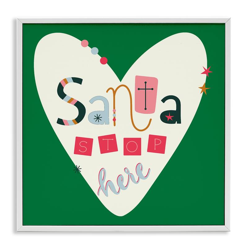 Stupell Santa Stop Here Heart Framed Giclee Art Design By Sazerelli Designs - 24 x 24 - White