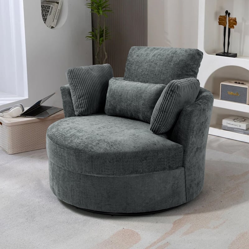 Upholstered Accent Swivel Barrel Armchair Club Chair with Pillows