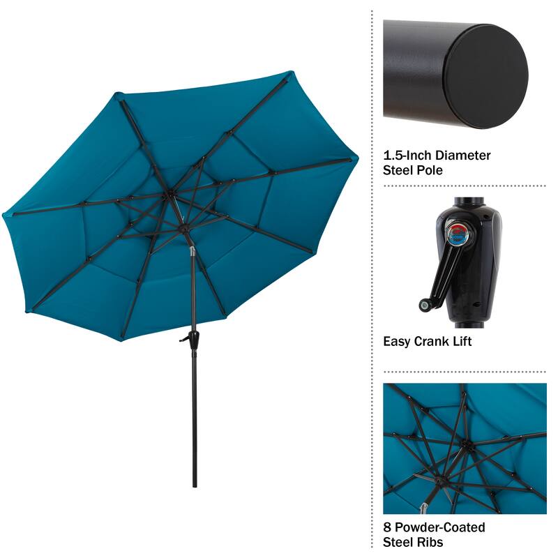 10 ft Patio Umbrella, 3-Tiered Sunshade with Push Button Tilt and Easy-Open Crank, Outdoor Umbrella for Deck, Yard