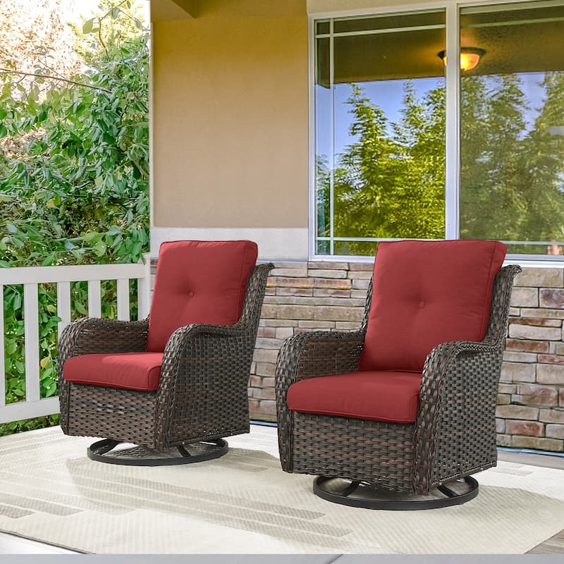 Pocassy PE Wicker Rocking Chair Swivel Chairs Glider Chair - Brown - Red