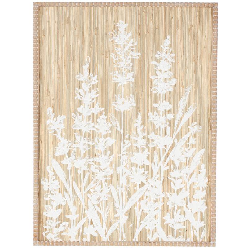 Wood Floral Textured Home Wall Decor with White Painted Accents and Beaded Frame - Cream - Roche River Decor