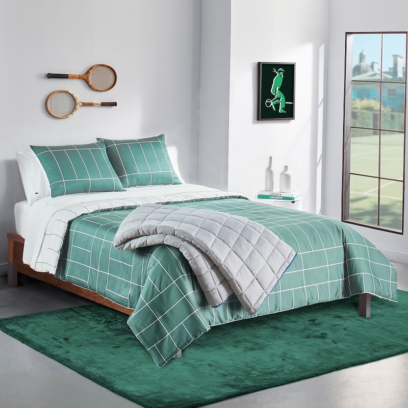 Lacoste Ashcombe Check Reversible 3-Piece Cotton Comforter Set - King - Green