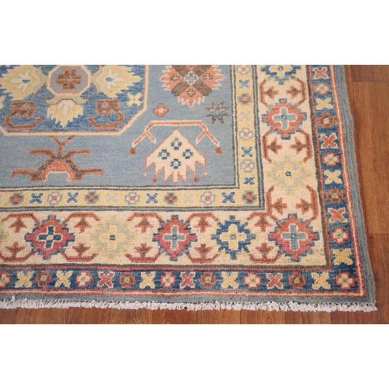 Light Blue Kazak Oriental Area Rug Hand-Knotted Bedroom Wool Carpet - 4'2" x 5'10"