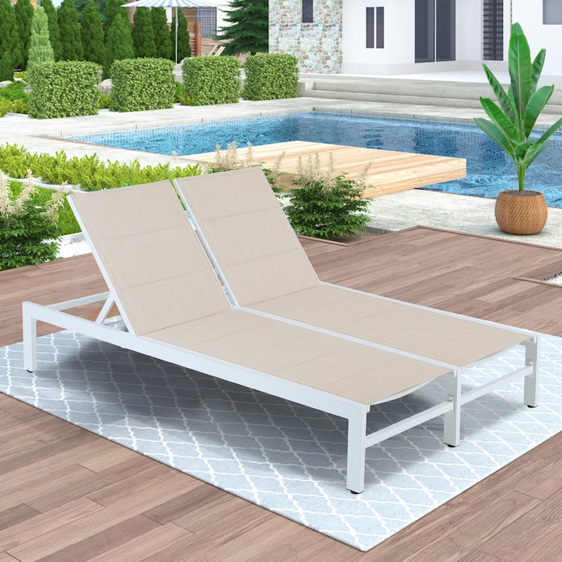 Double Chaise Lounge Outdoor Aluminum Adjustable Back Recliner Chair