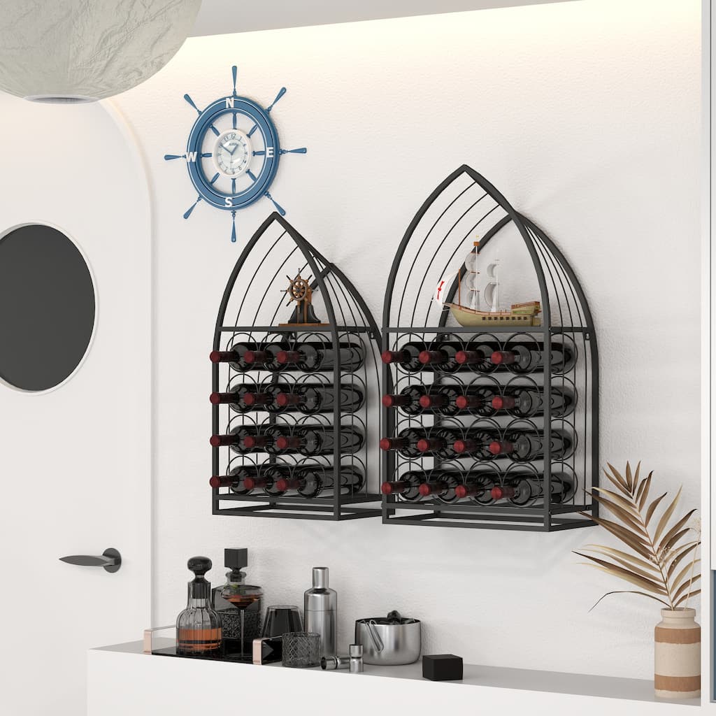 Sailboat Shaped Wine Cabinet Rack, 2 Piece Display Rack, Freestanding Wine Cabinet with Bottle Storage