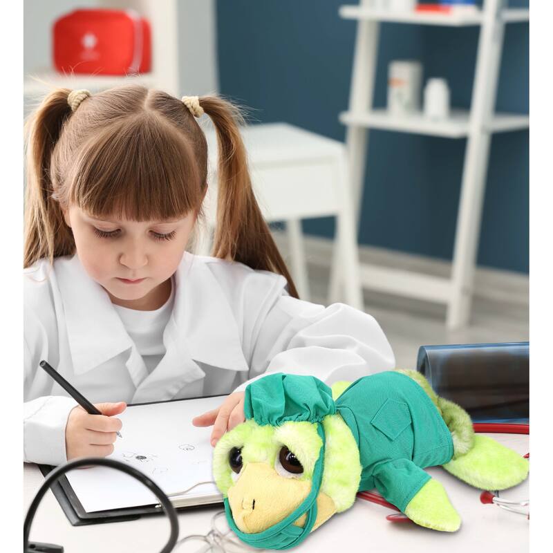DolliBu Green Sea Turtle Large Doctor Plush with Scrub Uniform and Cap - 11 inches