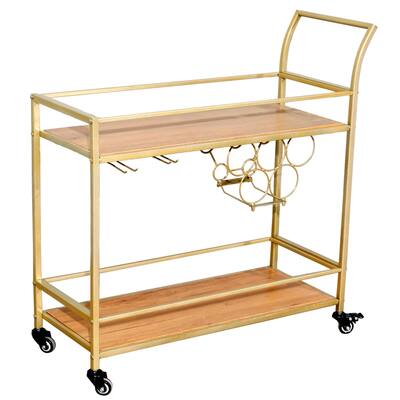 Kitchen Storage Bar Serving Cart with Wine Rack Gold