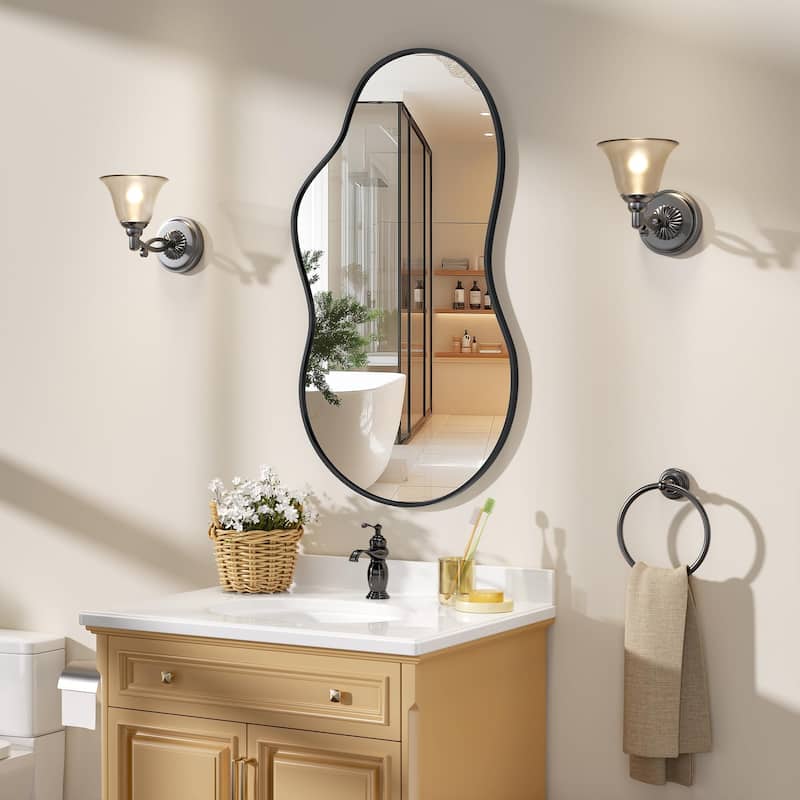 Asymmetrical Decorative Wall Mirror Irregular Aluminum Alloy Frame Bathroom Vanity Mirror - Black - 36"x20"