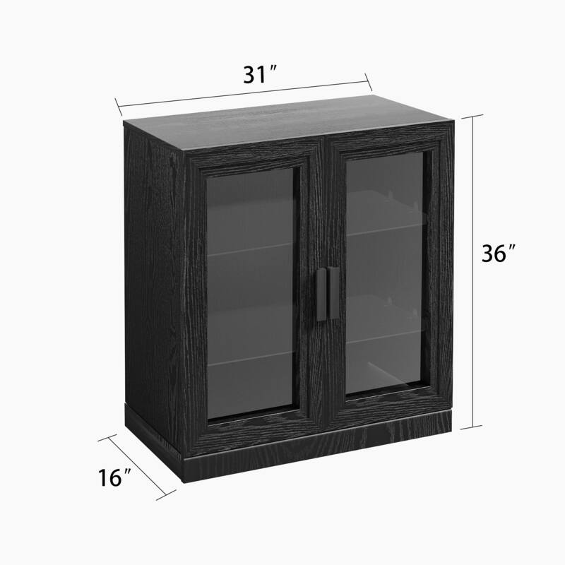 Wood Bookshelf Storage Cabinet with 2 Glass Door and Adjustable Shelf for Kitchen Bedroom Entryway Living Room Dinning Room