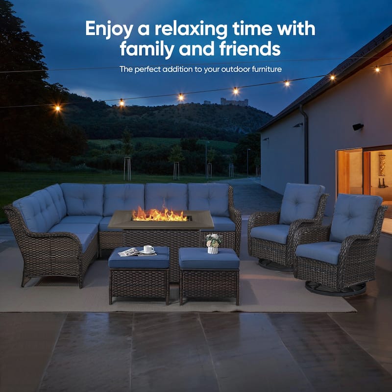 Outdoor Propane Fire Pit Table - 55000 BTU, Adjustable Flames - Rectangle