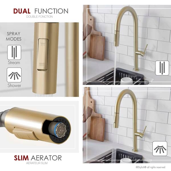 dimension image slide 0 of 4, Single Handle Pull-Down Sprayer Kitchen Faucet K-141 - Height: 17.25" Spout H: 9" Spout R: 9"