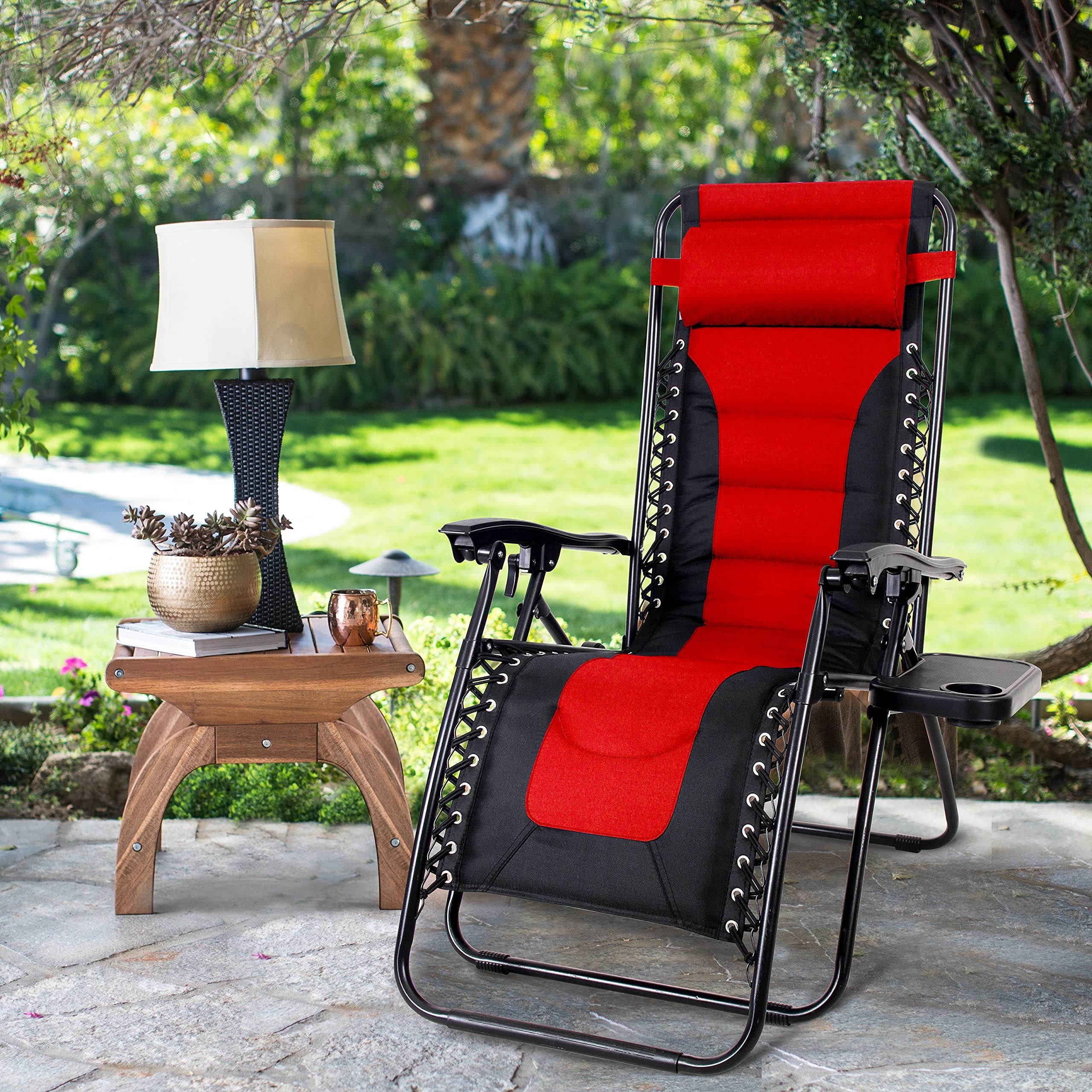 Oversized Padded Zero Gravity Lawn Chair Foldable Patio Recliner Anti Gravity Lounge Chair w Pillow Bed Bath Beyond 40155308