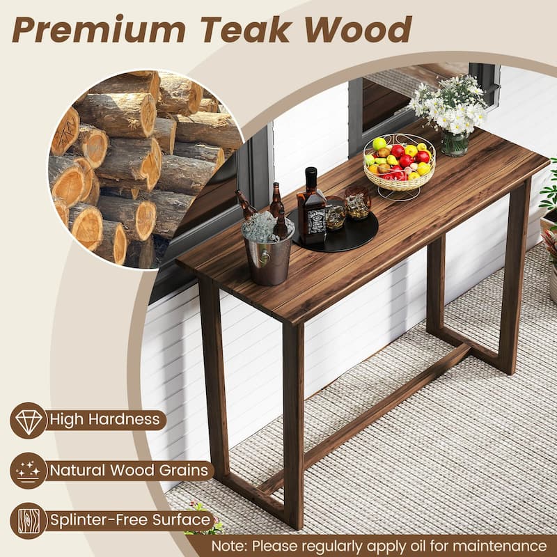 Costway 59 Inch Outdoor Bar Table with Slatted Top Rectangular Pub - Natural - See Details