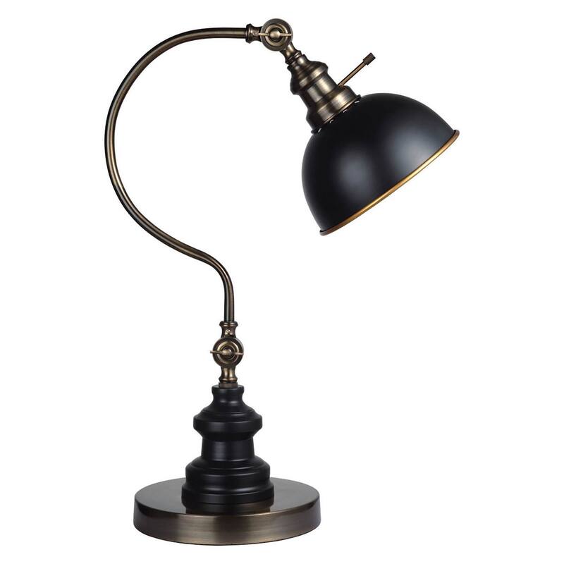 Industrial Style 1pc Table Lamp Antique Gold Circular Metal Base Curved Stem Lamp