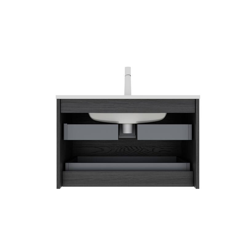 Wall-Mounted Bathroom Vanity Set with Integrated Ceramic Sink