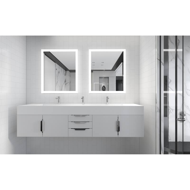 Nile 84" Wall Mounted Bathroom Vanity Set w/ White Top