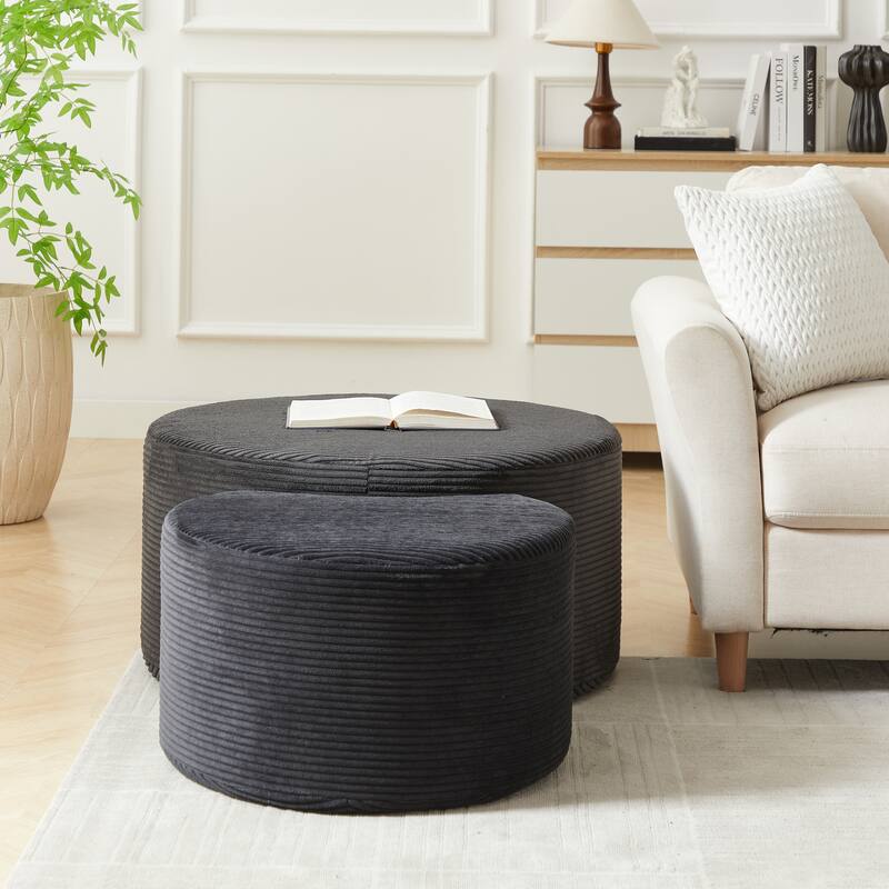 Nesting Coffee Table Set Of 2,Upholstered,Foam Round Coffee Table Side Table End Table Ottoman, No Assembly