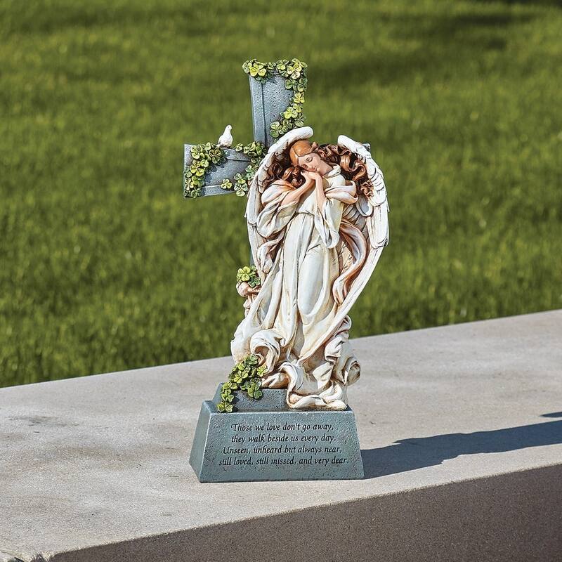 Curata Studio Irish Memorial Angel with Poem Garden Cross Stone Resin Statue