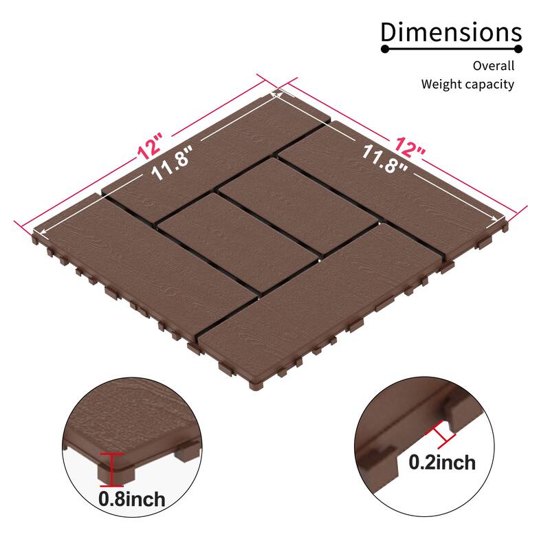 ZZ Style 12" Interlocking Deck Tiles, 44-Pack for Patio, Poolside & Balcony - 44PCS