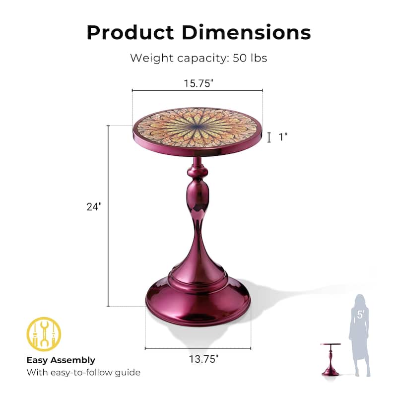 DH LUX Modern 16-inch Metal Round End Table with Pedestal Base by Denhour