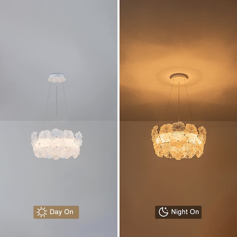 Modern LED Chandelier Clear & Frosted Glass Floral Petals Dimmable