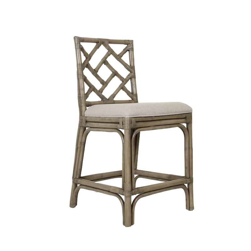Natural Rattan Handmade Chippendale Single Cushioned Bar Stool by East at Main