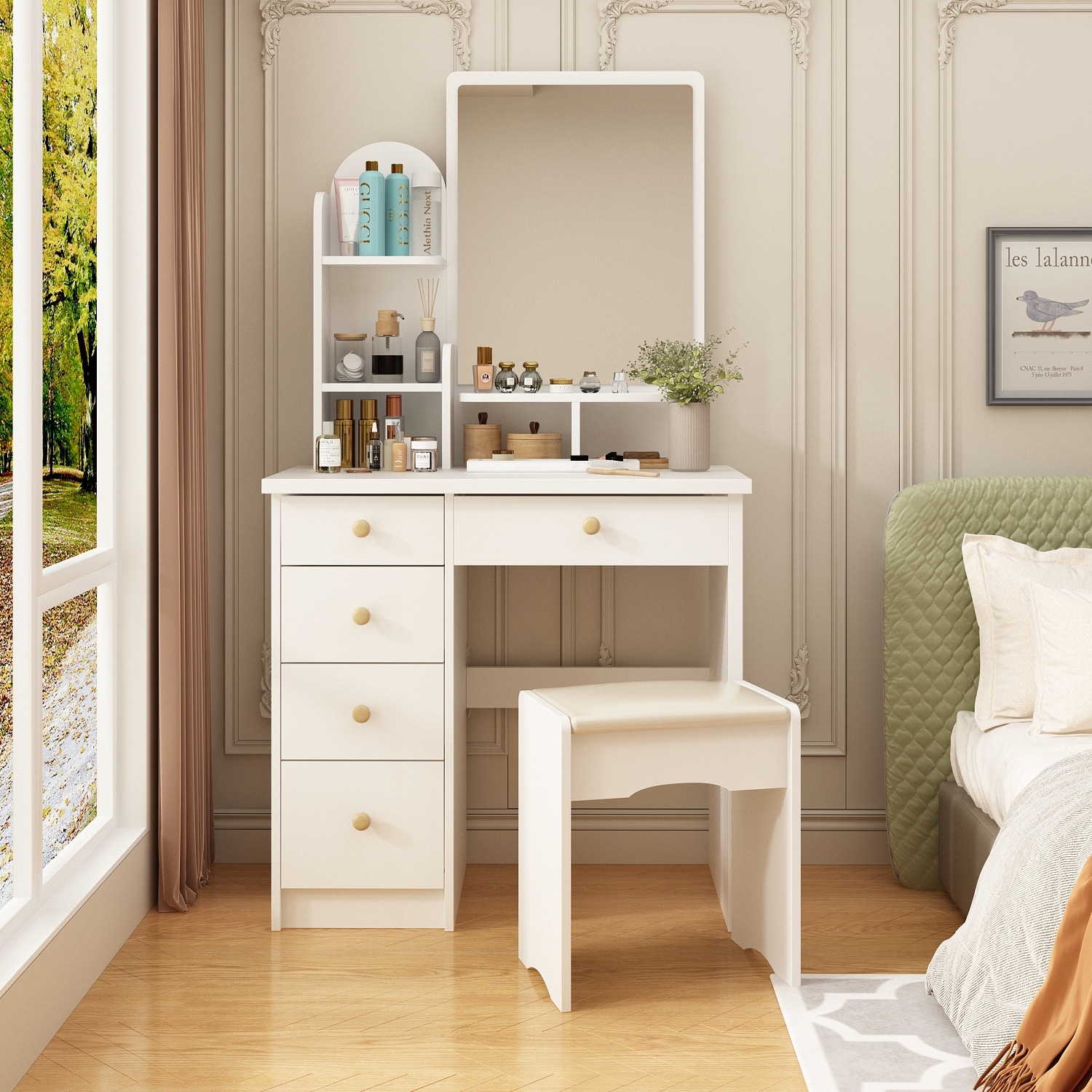 Powell 54 34 antique outlet vanity mirror and bench