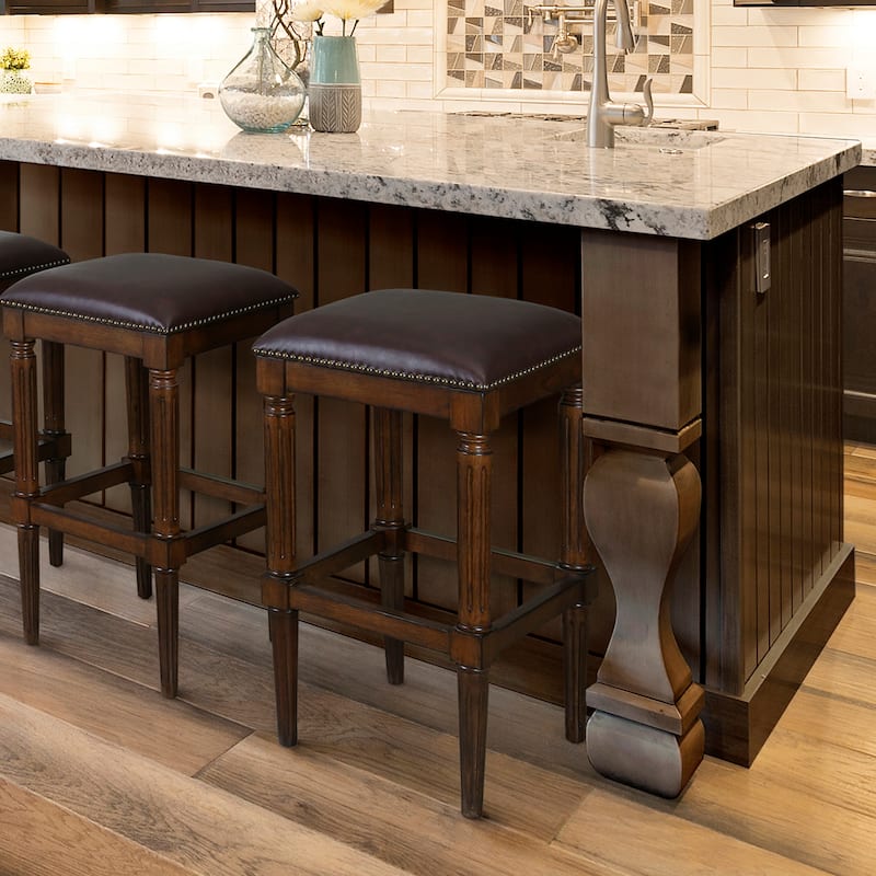 Manchester Solid Wood Square Upholstered Seat Bar Stool - Walnut - Bar Height/Bar height/Counter Height